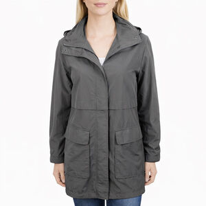 Eileen Fisher System Light Cotton Nylon Hooded Coat Gray Jacket Parka Size M